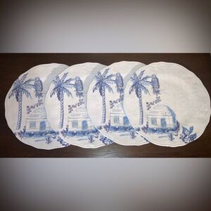 4 Piece Set of 11 inch Tommy Bahamas Blue & White Tropical Theme Plates